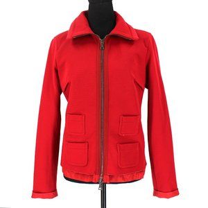 PRADA Sport Red Jacket Zip Up Collared Fleece Lined Nylon Trim Large Wool Top L